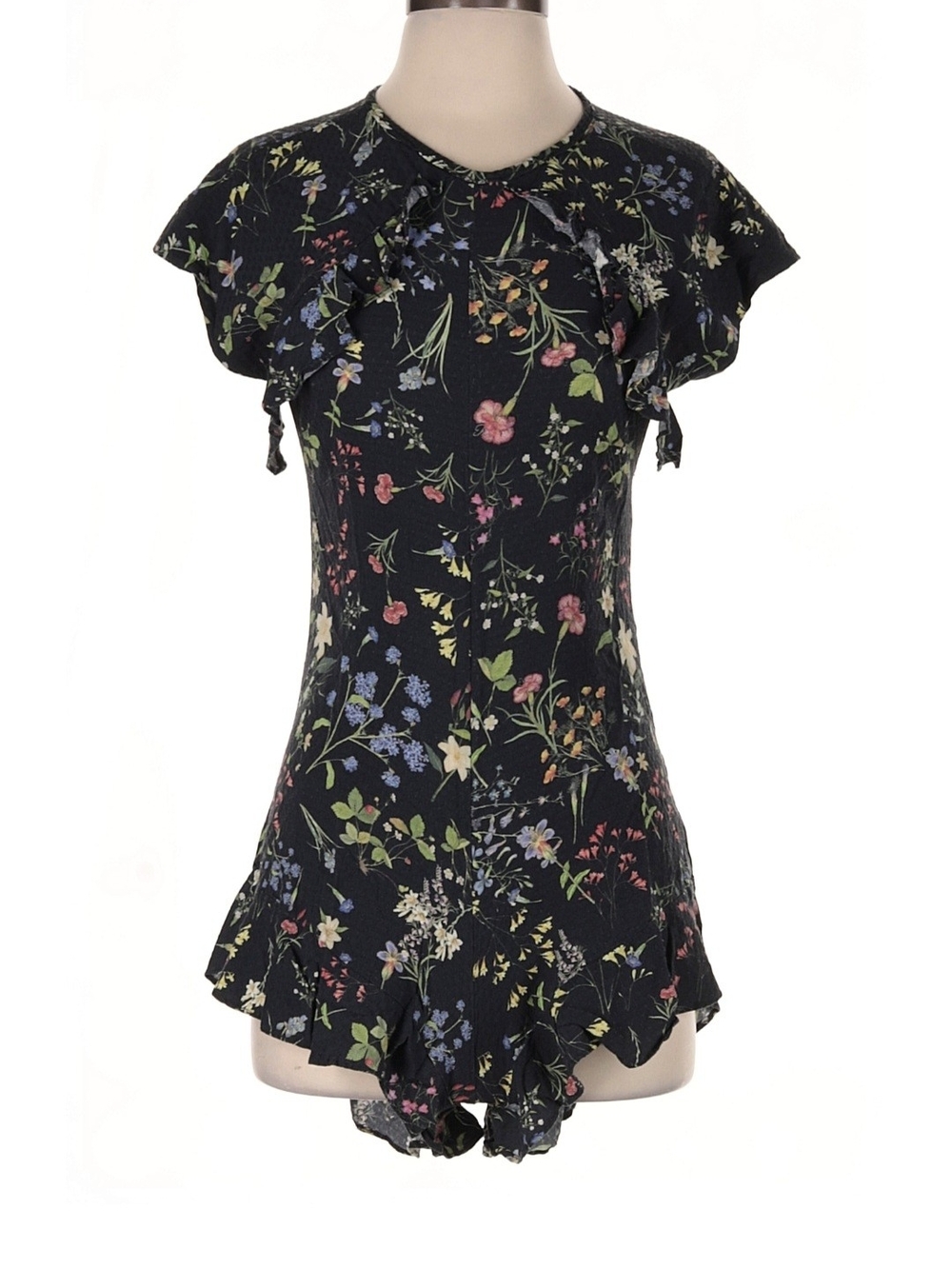 FARM Rio Black Floral Ruffle-Sleeve Romper - Picture 2 of 3